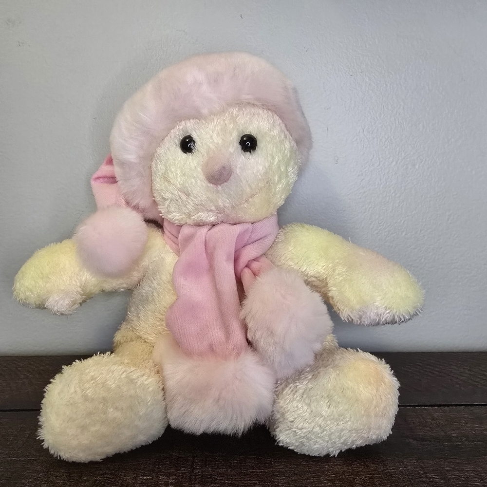 Commonwealth 2001 Snowman with Pink Scarf Hat Christmas Plush Stuffed Animal 11”